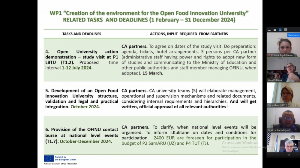 Two Higher Education Institutions in Uzbekistan have launched a new project “Open Food Innovation University” (OFINU) funded by the EU Erasmus+ CBHE programme