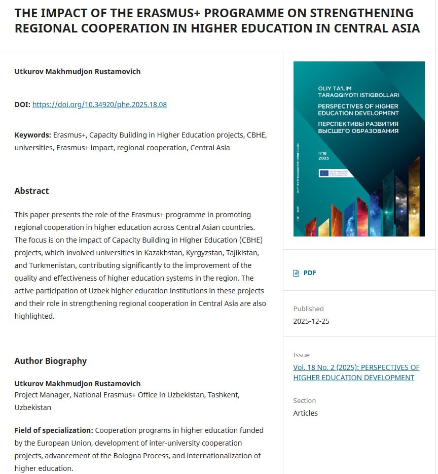 HEREs Publications | The Impact of the Erasmus+ Programme on Strengthening Cooperation in Higher Education in Central Asia