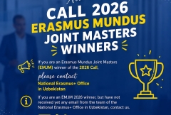 CALL 2026 ERASMUS MUNDUS JOINT MASTERS (EMJM) G‘OLIBLARI
