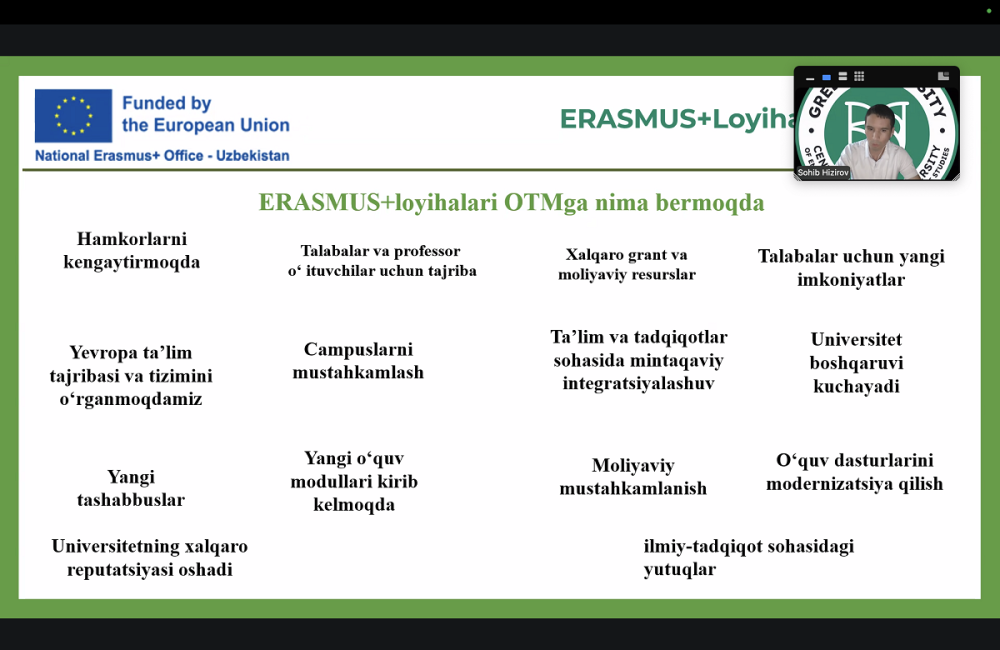 CBHE loyihalarining ta&rsquo;siri: Green University loyihasi misolida onlayn sessiya o&lsquo;tkazildi